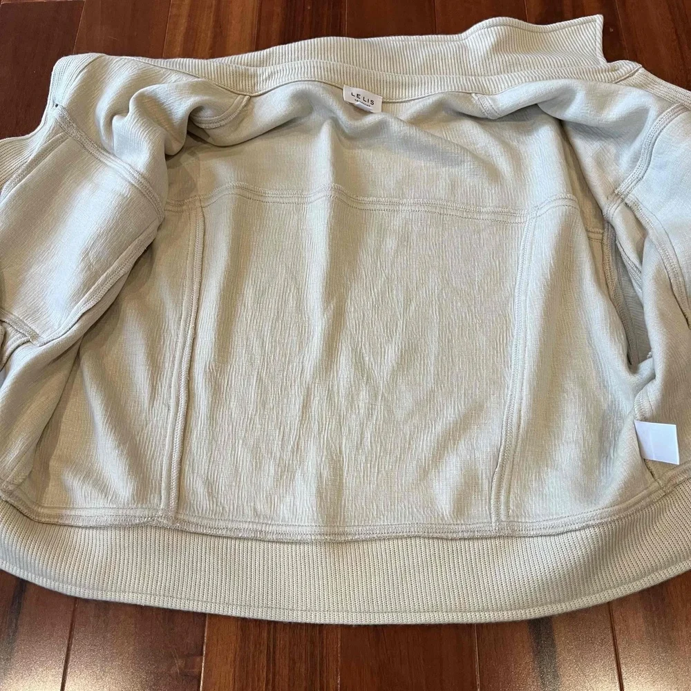 New NWT Le Lis Beige Knit Jacket Ribbed Button Front Crop Long‎ Sleeve Sz S